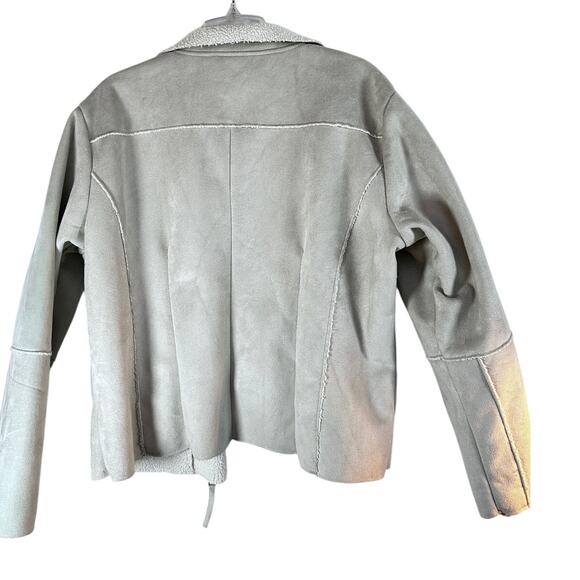 CHICO'S Womens Size 3 Beige Jacket Faux Suede Button Front Zip off white Tan - Picture 5 of 5